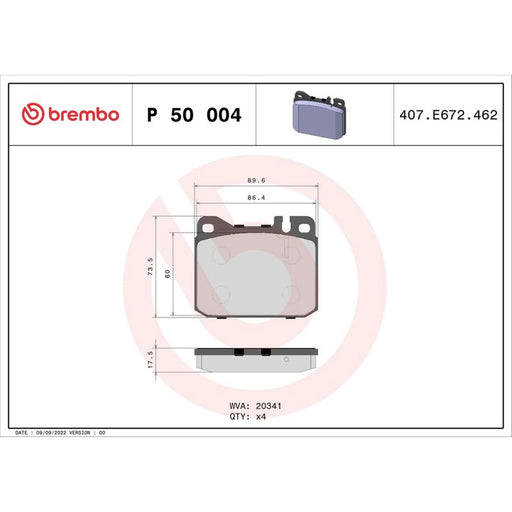Brembo 4 x Front Brake Pad Set fits Mercedes-Benz 123 1976-1985
