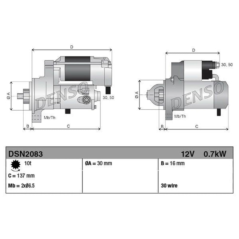 Denso Starter Motor 12V 0.7kW 10 Teeth