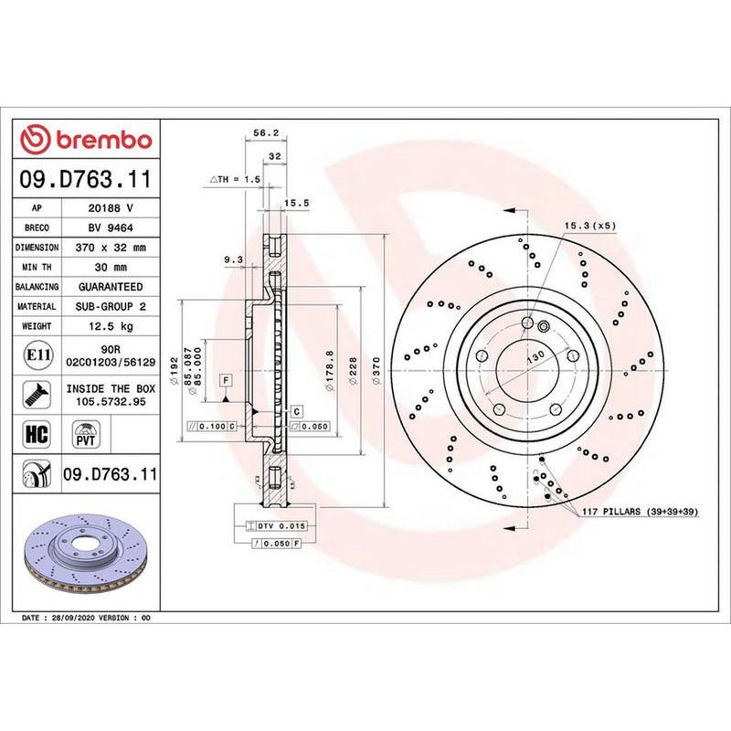 Brembo 2 x Rear Brake Discs 09.D763.11-x2
