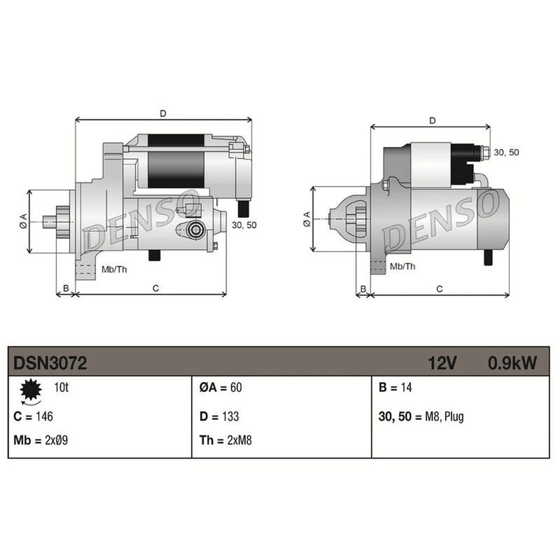 Denso Starter Motor 12V 0.9kW 10 Teeth fits Citroën Mpv 2009-2018 1.6