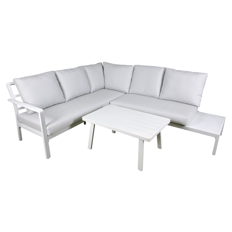 Dellonda Kyoto White 3 Piece Outdoor Garden Corner Sofa & Coffee Table Set Dellonda  - Dynamic Drive