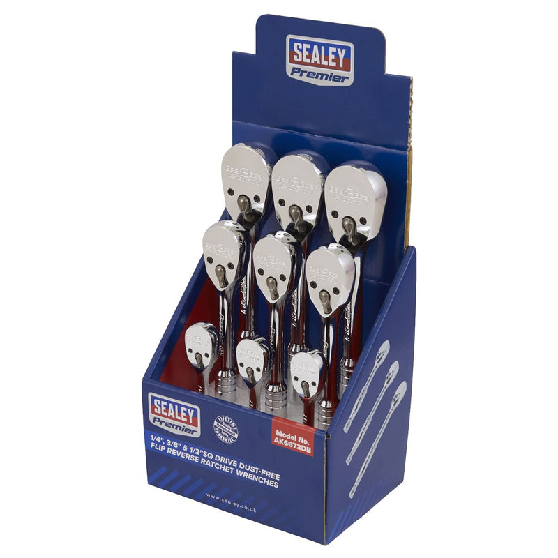 Sealey Ratchet Wrenches 1/4" 3/8" & 1/2"Sq Drive Pear-Head Flip Reverse Display Sealey - Dynamic Drive