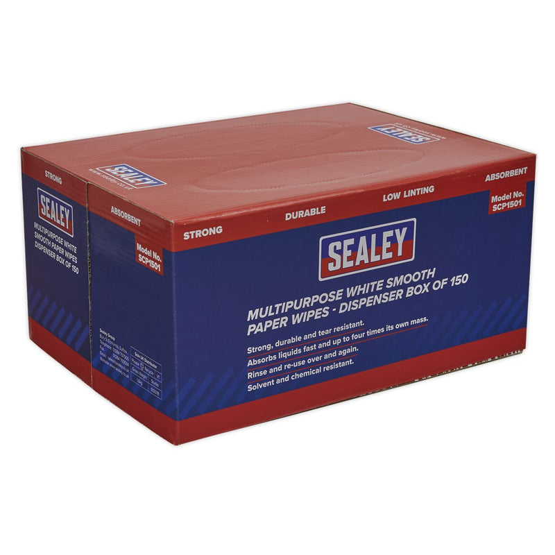 Sealey Multipurpose Paper Wipes in Dispenser Box Smooth White 73gsm 150 Sheets Sealey - Dynamic Drive