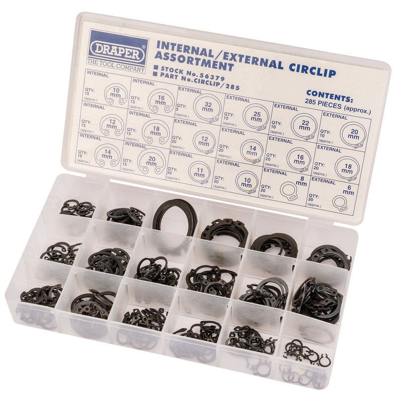Draper Internal and External Circlip Assortment (285 Piece) 56379 Draper - Dynamic Drive
