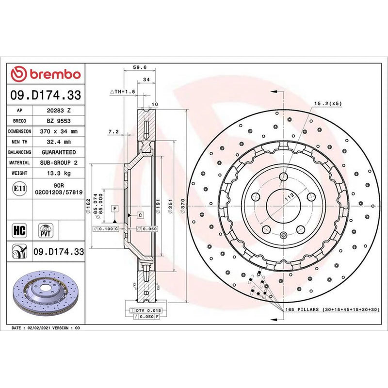 Brembo 2 x Aluminium Front Brake Disc Hub Brake Discs 09.D174.33-x2