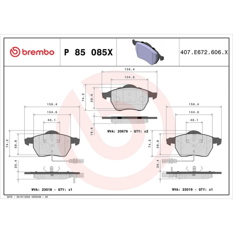 Brembo 4 x Front Brake Pad Set fits Audi A4 B5 1996-2001 1.9