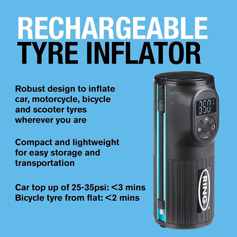 Ring Handheld Digital Tyre Inflator Air Compressor USB LED Cordless Ring Automotive - Dynamic Drive