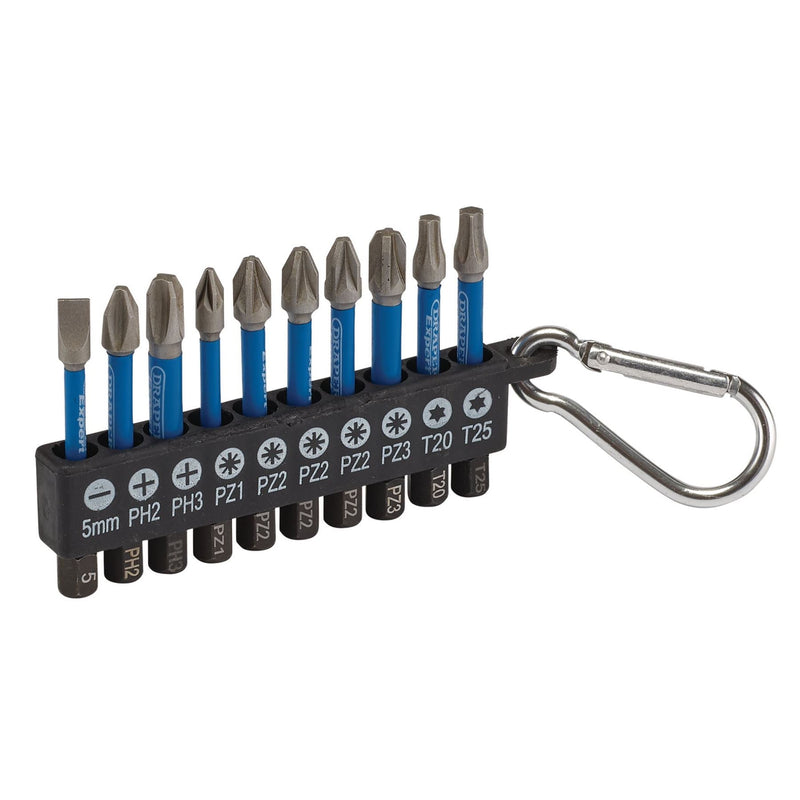 Draper Expert Impact Screwdriver Bit Set, 50mm, 1/4" Hex (10 Piece) 04933 Draper - Dynamic Drive