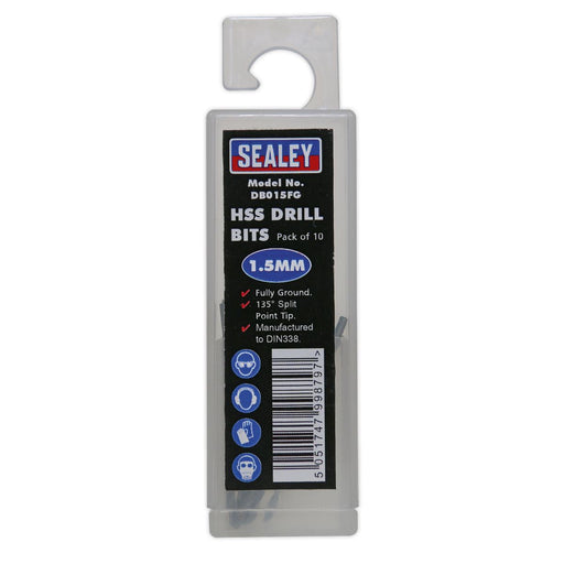 Sealey HSS Fully Ground Drill Bit1.5mm Pack of 10 DB015FG Sealey - Dynamic Drive
