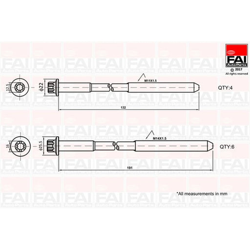FAI Cylinder Head Bolt Set M14/M11 fits Fiat Ducato 2001-2006 2.3