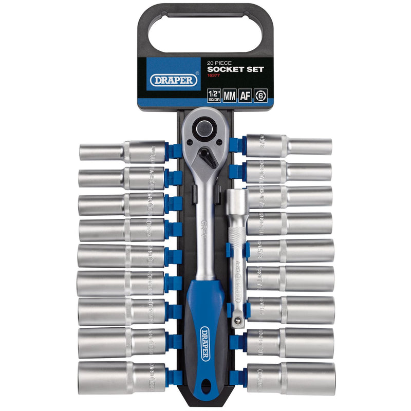 Draper Combined MM/AF Deep Socket and Ratchet Set, 1/2" Sq. Dr. (20 Piece) 16377 Draper - Dynamic Drive