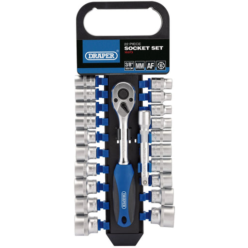 Draper Combined MM/AF Socket and Ratchet Set, 3/8" Sq. Dr. (22 Piece) 16373 Draper - Dynamic Drive