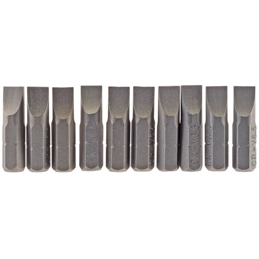 Draper Plain Slot Insert Bit, 6.5mm, 1/4" Hex, 25mm Long (Pack of 10) 64034 Draper - Dynamic Drive