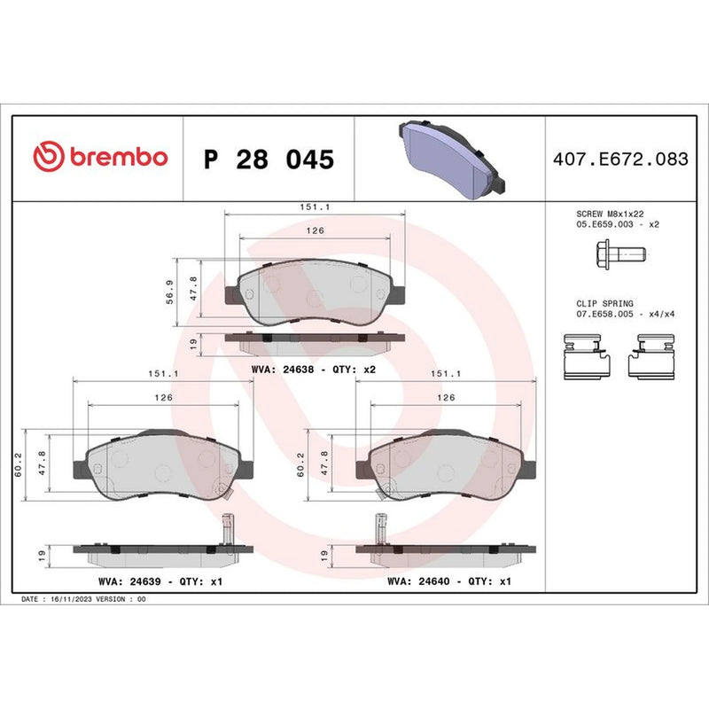 Brembo 4 x Front Brake Pad Set fits Honda Cr-V III 2006-2012 2.0 2.2 2.4