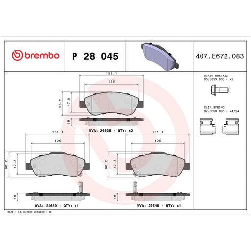 Brembo 4 x Front Brake Pad Set fits Honda Cr-V III 2006-2012 2.0 2.2 2.4