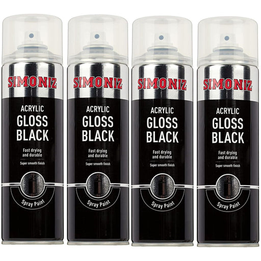 4x Simoniz Large Gloss Black Acrylic Aerosol Auto Car Spray Paint 500ml SIMP15D Simoniz - Dynamic Drive
