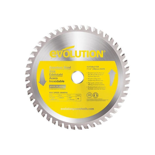 Evolution Stainless Steel Cutting Circular Saw Blade 185 x 20mm x 48T Evolution - Dynamic Drive