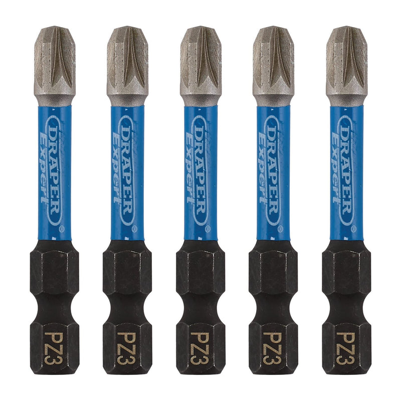 Draper Expert PZ-Type Impact Screwdriver Bits, No.3 x 50mm, 1/4" Hex (Pack of 5) Draper - Dynamic Drive