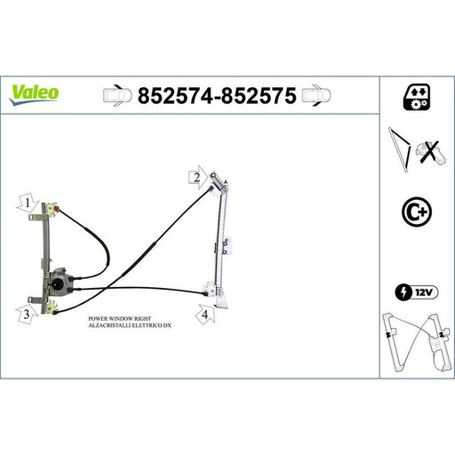 Valeo Electric Window Regulator Lifter Right Front 852575