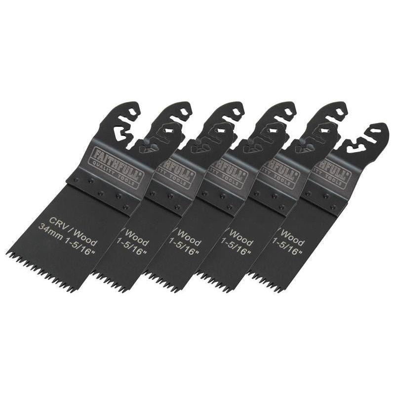 Faithfull Multi-Function Tool CrV Flush Cut Wood Blade Ground Side Set 34mm (Pack 5) Faithfull - Town Tools
