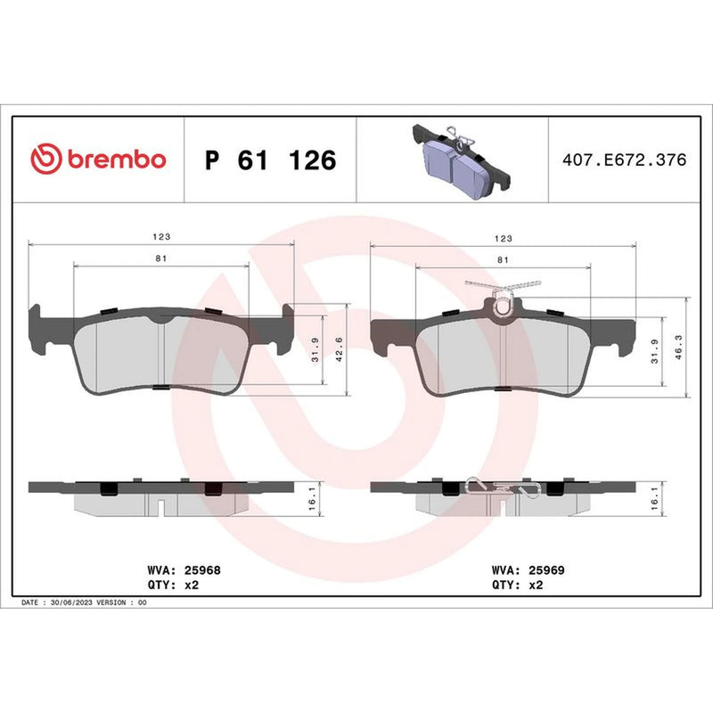 Brembo 4 x Rear Brake Pad Set fits Peugeot 308 II 2013-2021 1.2 1.5 1.6 2.0