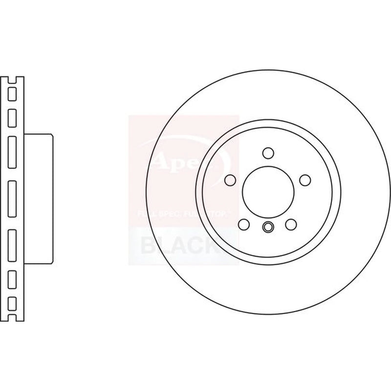 Apec Black 2 x Vented Brake Discs fits BMW 5 2009-2017