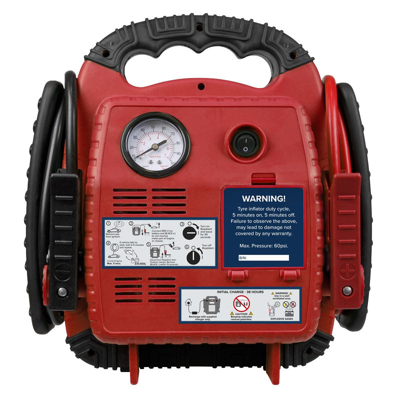 Sealey RoadStartï Emergency Jump Starter with Air Compressor 12V 900 Peak Amps Sealey - Dynamic Drive