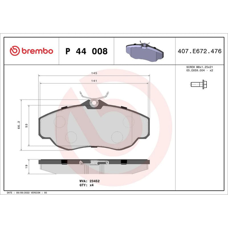 Brembo 4 x Front Brake Pad Set fits Land Rover Discovery 1998-2004 2.5 4.0