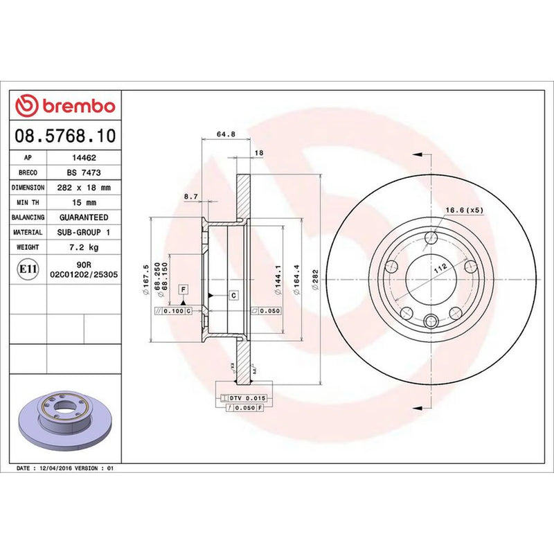 Brembo 2 x Solid Front Brake Discs 08.5768.10-x2