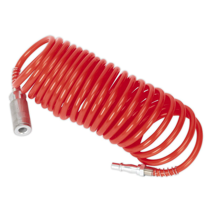 Sealey PE Coiled Air Hose 5m x5mm with Couplings SA305 Sealey - Dynamic Drive