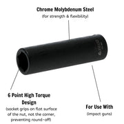 Teng Tools 3/8" Deep Impact Socket ANSI Metric 19mm Teng Tools - Dynamic Drive