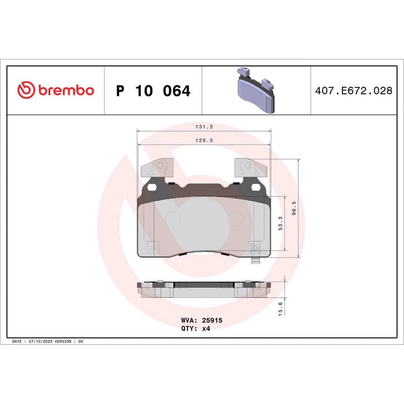 Brembo 4 x Front Brake Pad Set fits Cadillac CT6 2016-2019 3.0