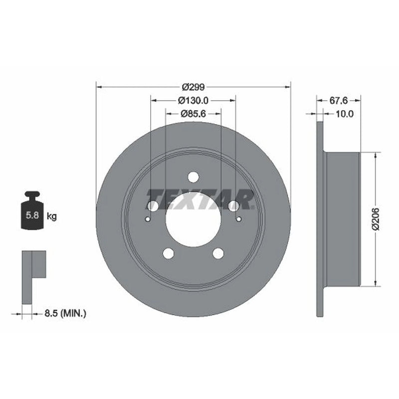 Textar 2 x Solid Rear Brake Discs 92198703-x2