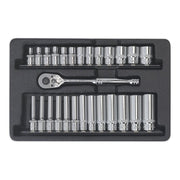 Sealey Ratchet Wrench & Socket Rail Set 27pc 1/4"Sq Drive AK66481 Sealey - Dynamic Drive