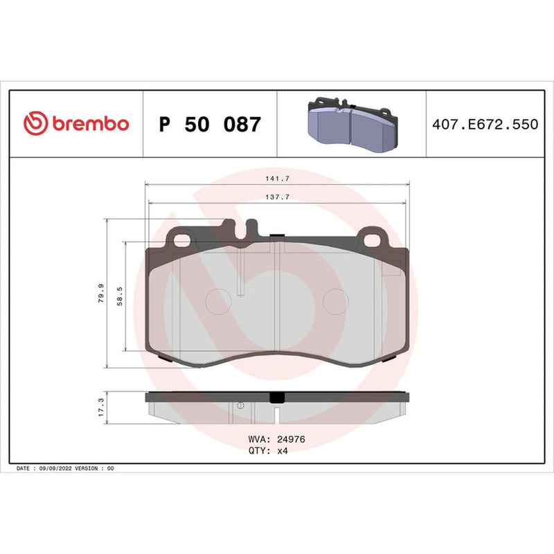 Brembo 4 x Front Brake Pad Set fits Mercedes-Benz Cls 2011-2017
