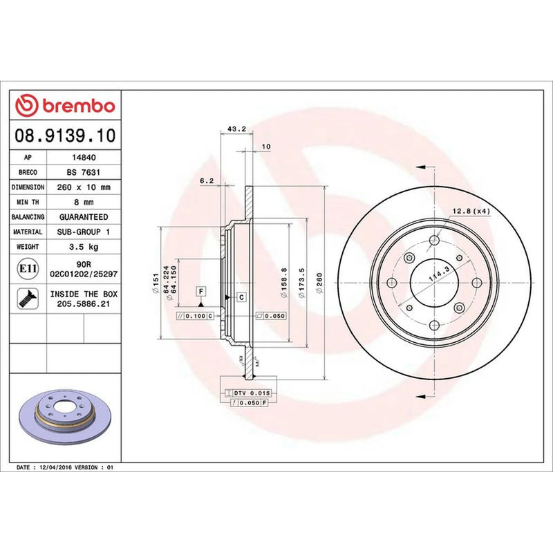 Brembo 2 x Solid Rear Brake Discs 08.9139.10-x2