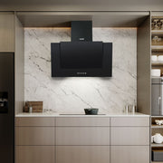 Baridi Angled Chimney Cooker Hood with Carbon Filters & LED Lamp - Black Glass Baridi - Dynamic Drive