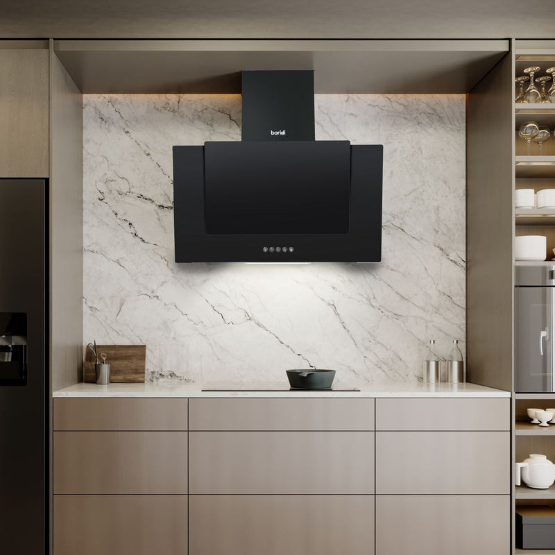 Baridi Angled Chimney Cooker Hood with Carbon Filters & LED Lamp - Black Glass Baridi - Dynamic Drive