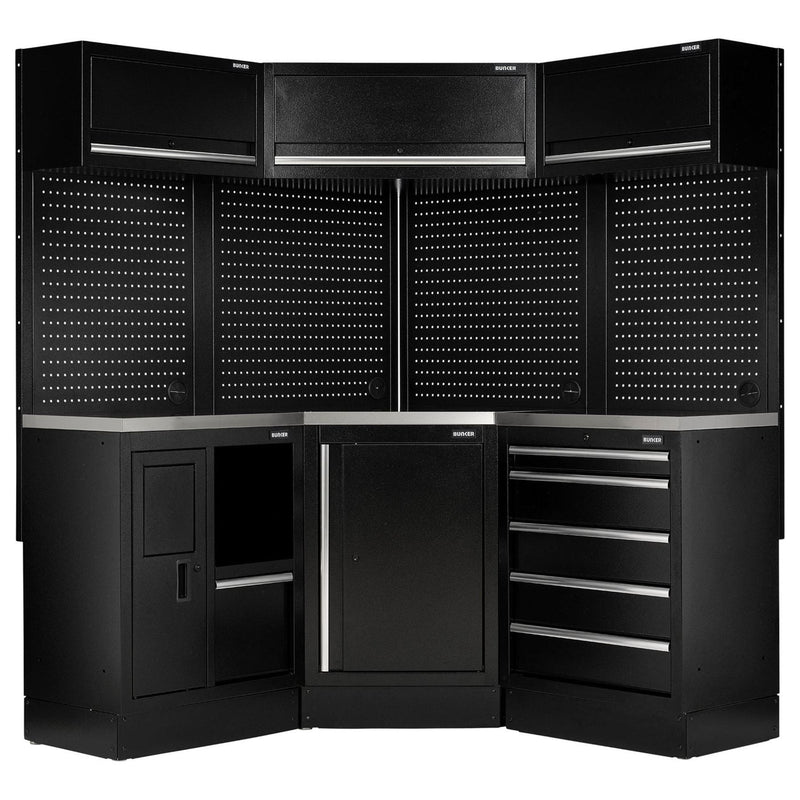 Bunker 18 Piece Modular Storage Corner Combo with Stainless Steel Worktop, 3454mm Draper - Town Tools