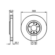 Bosch 2 x Vented Brake Discs fits Peugeot 607 2000-2004 3.0