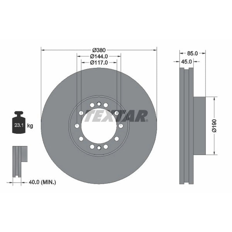 Textar 2 x Internally Vented Brake Discs 93192000