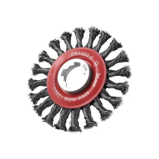 Faithfull X-LOCK Conical Wire Brush 115mm M14x2, 0.50mm Steel Wire Faithfull - Town Tools