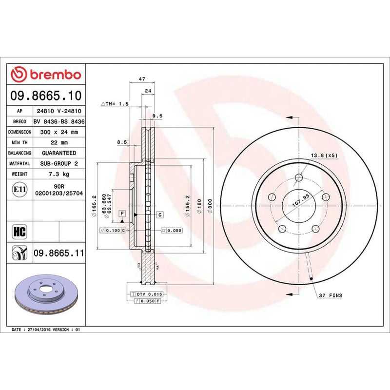 Brembo 2 x Front Brake Discs 09.8665.11-x2