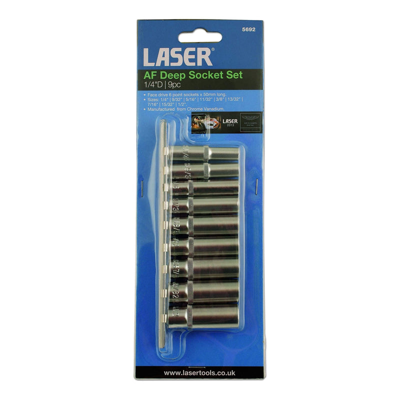 Laser AF Deep Socket Set 1/4"D 9pc 5692 Laser - Dynamic Drive