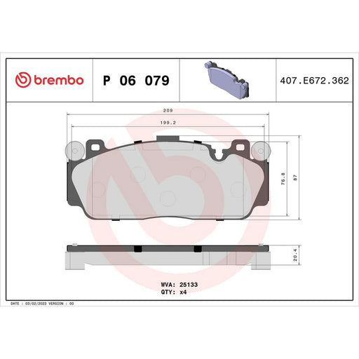Brembo 4 x Front Brake Pad Set fits BMW 2 2015-2021
