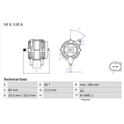 Bosch Car Alternator 12V fits Mercedes-Benz A-Class 1999-2004 168.032 168.132