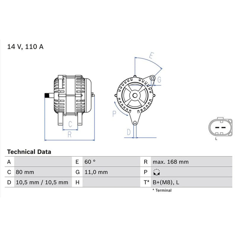 Bosch Car Alternator 12V fits Mercedes-Benz A-Class 1999-2004 168.032 168.132