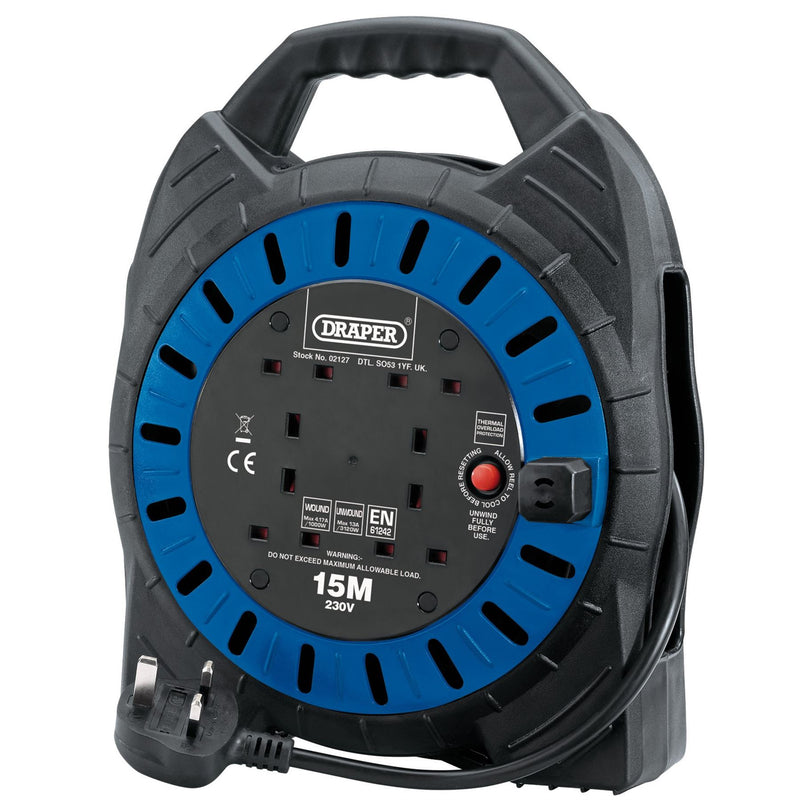 Draper 230V Four Socket Cable Reel, 15m 02127 Draper - Dynamic Drive