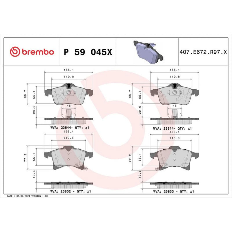 Brembo 4 x Front Brake Pad Set fits Chevrolet Zafira 2001-2012 2.0