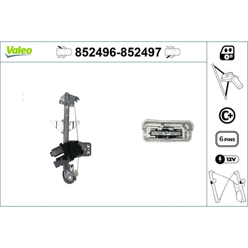 Valeo Electric Window Regulator Lifter Right Rear 852497